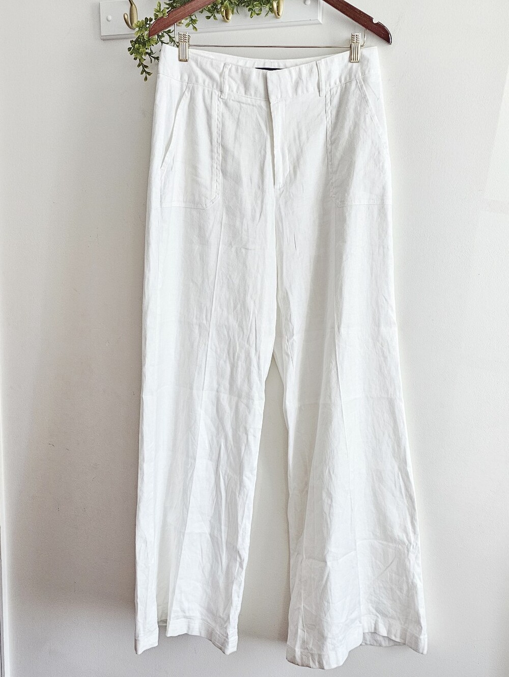 Banana Republic High Rise Wide Leg Linen Blend Pants White 8 Long